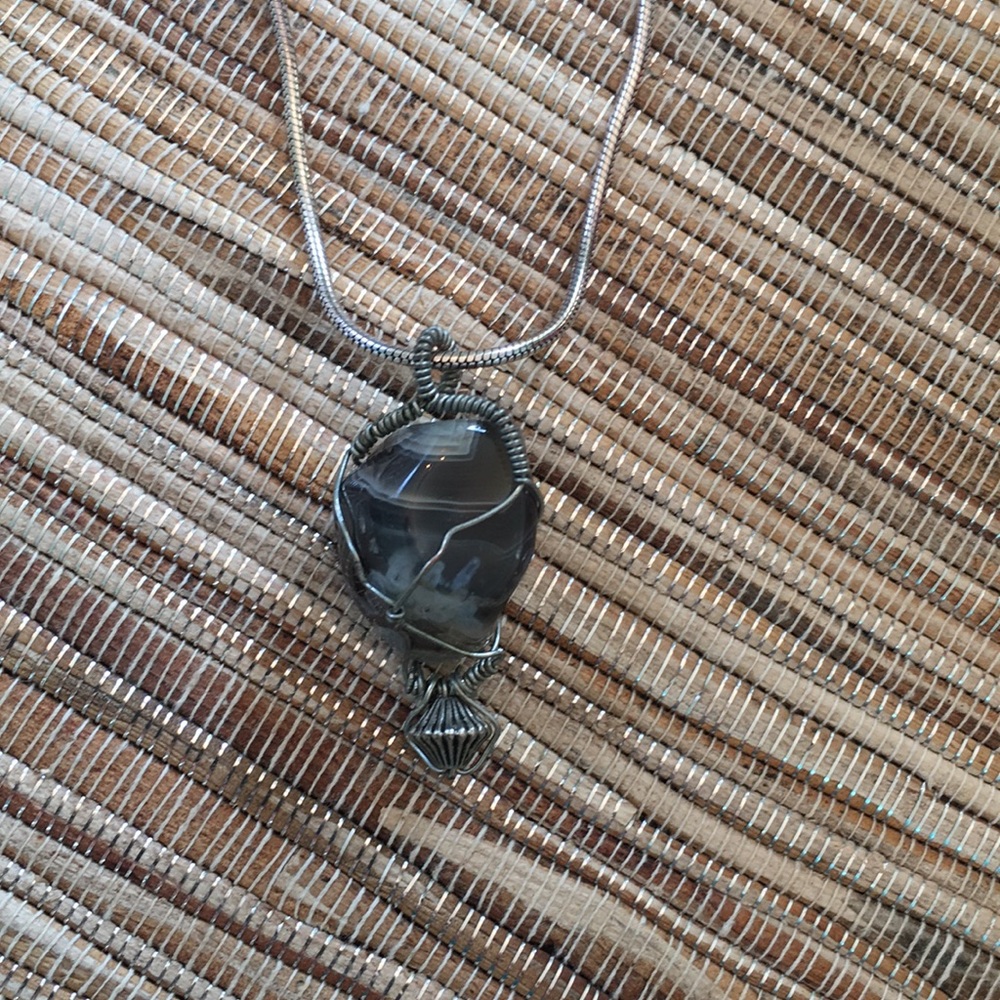 Wire wrapped stone pendant